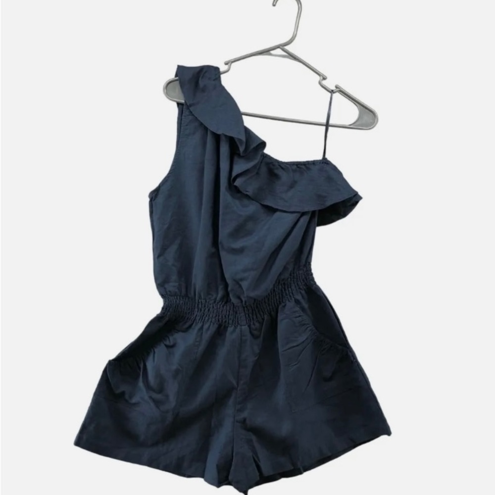 Better B Linen Cotton Ruffle One Shoulder Romper Size M